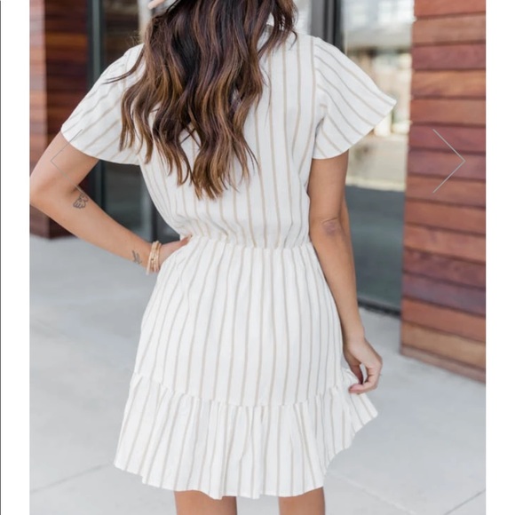 PinkLily dress, size small, and color is taupe, ivory, with yellow stripes. - Picture 4 of 5